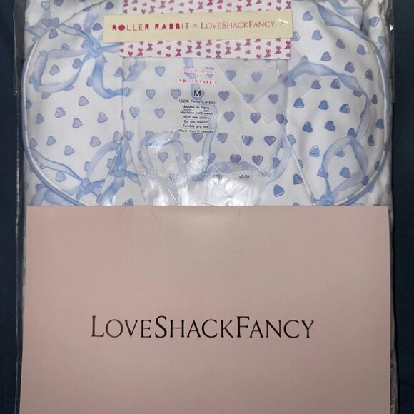 LoveShackFancy X Roller Rabbit Luna Bow Hearts Long Sleeve Pajamas Size M LSF